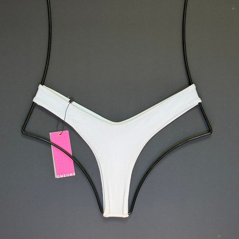 OneOne Swimwear Heidi Cheeky Bikini Bottom – White Ribbed | Alternate view