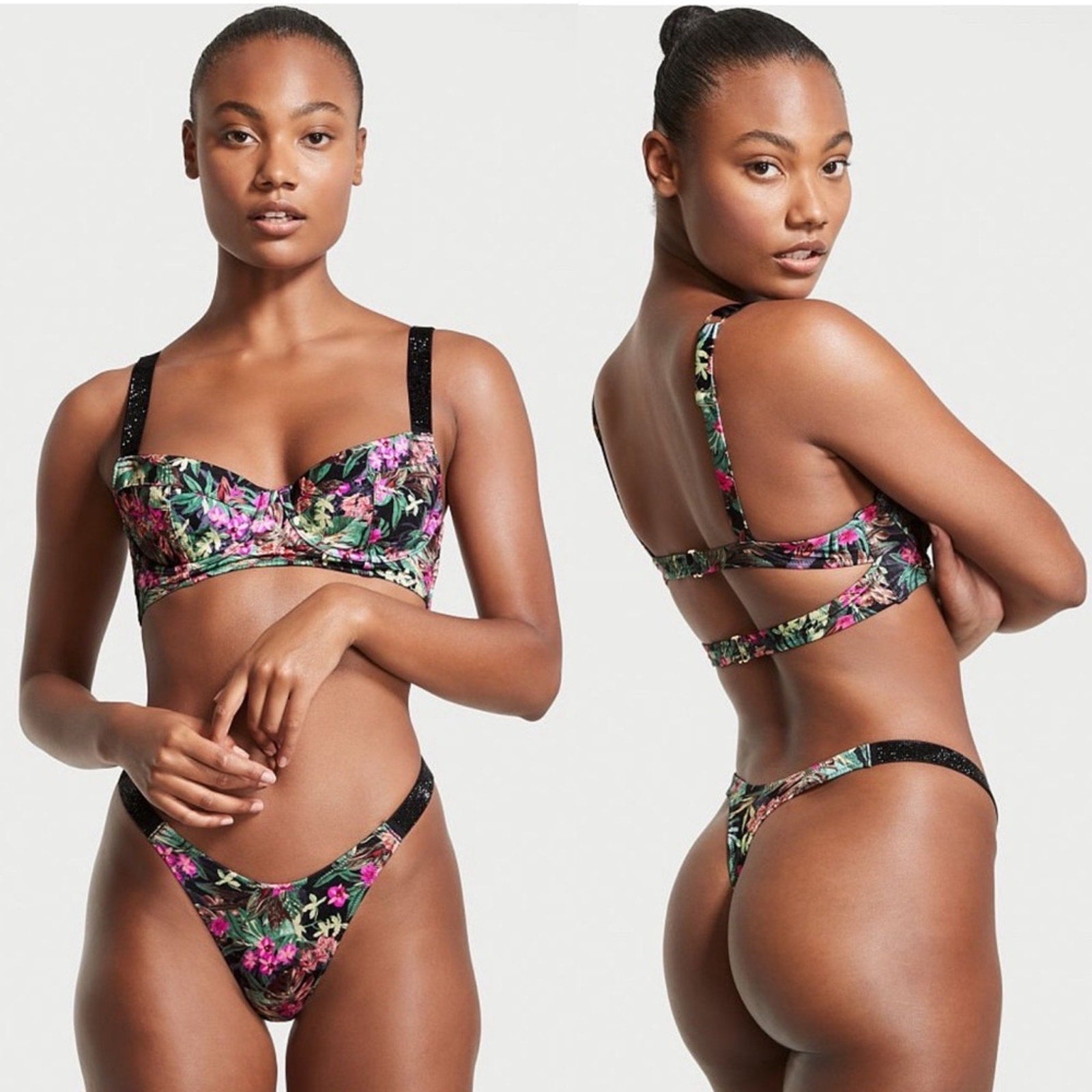 Victoria's Secret SHINE STRAP Push Up Top and Thong Bottom Bikini Set | Front view