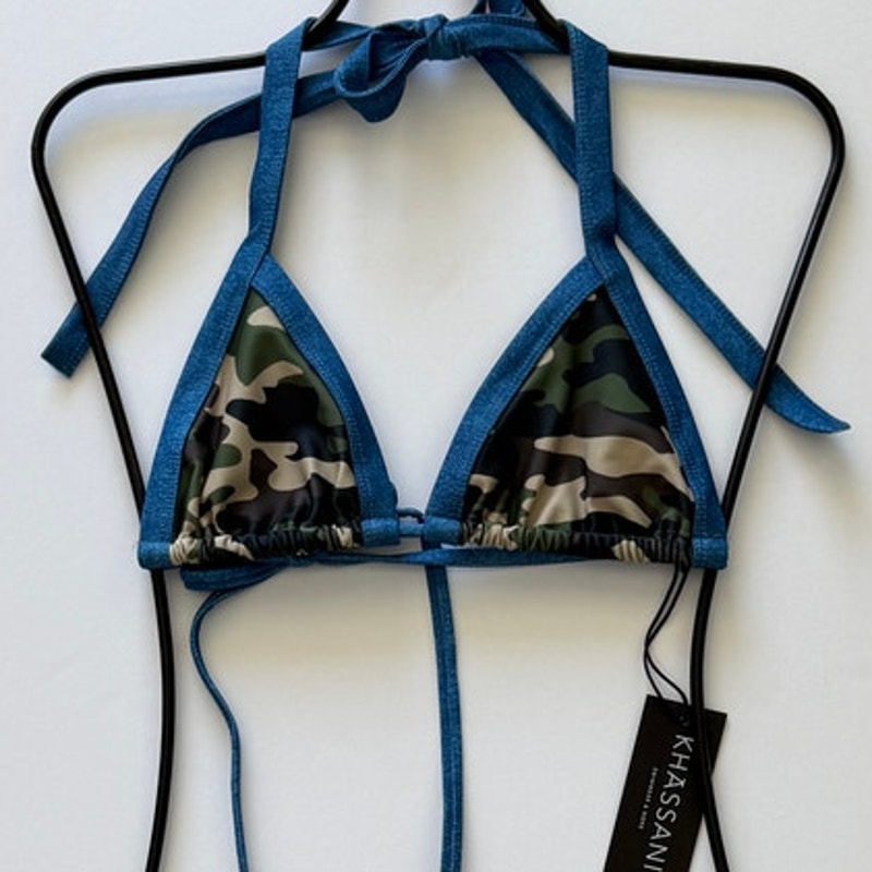 Khassani Swim Tiny Triangle Bikini Top - Army / Jeans