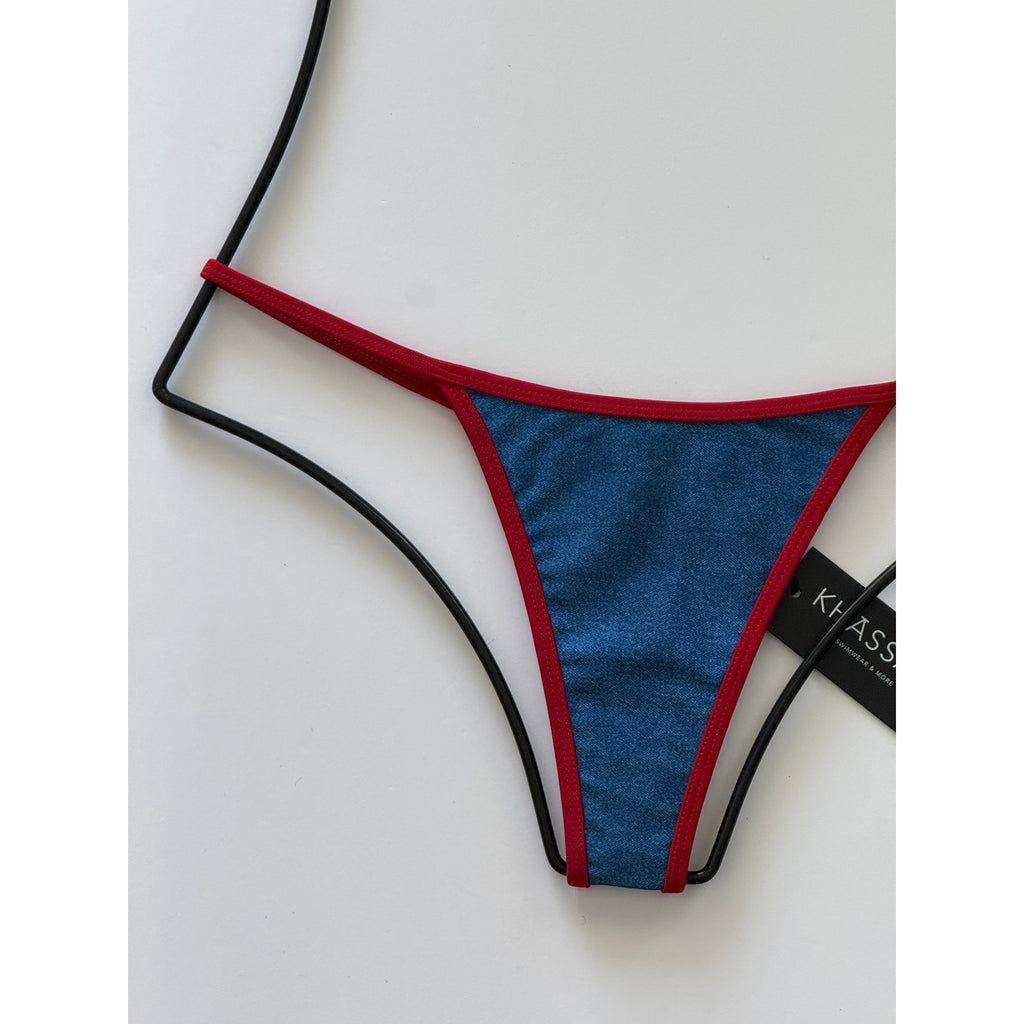 Khassani Swim Tiny Tanga Bikini Bottom -Jean / Rouge