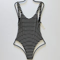Vitamin A Swimwear Leah One Piece - Marin Stripe Black Ribbed | Front view