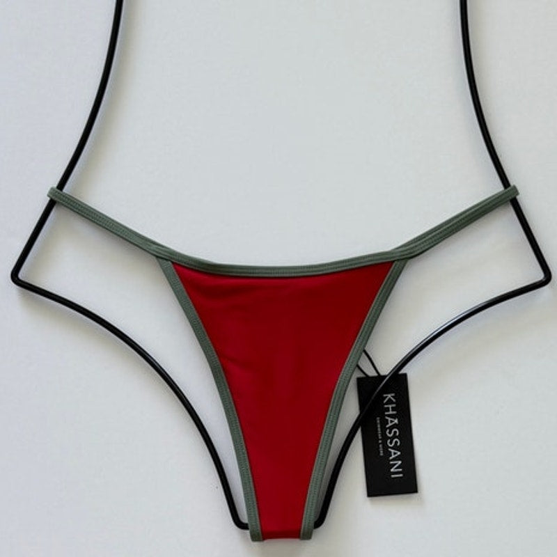 Khassani Swim Tiny Tanga Bikini Bottom -Rouge / Khaki
