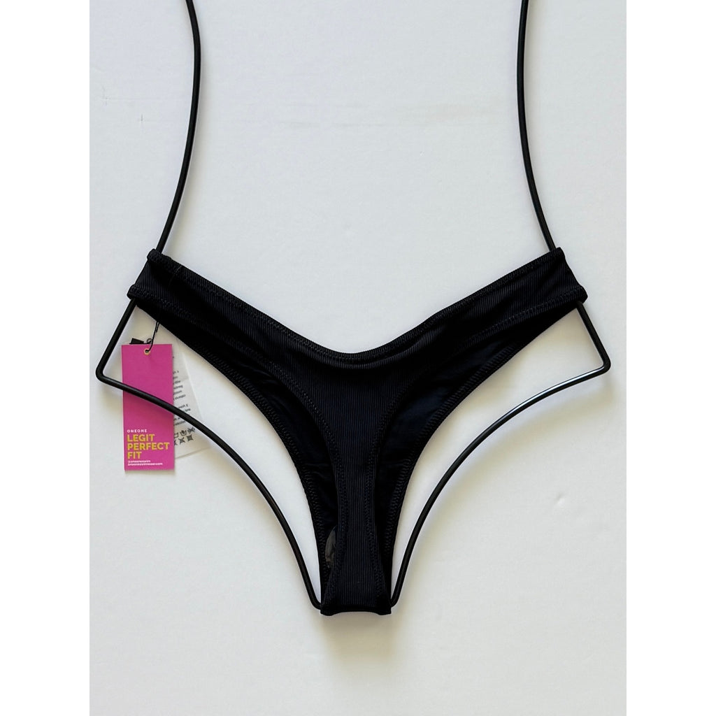 OneOne Swimwear Heidi Skimpy Bikini Bottom – Black Ribbed | Alternate view