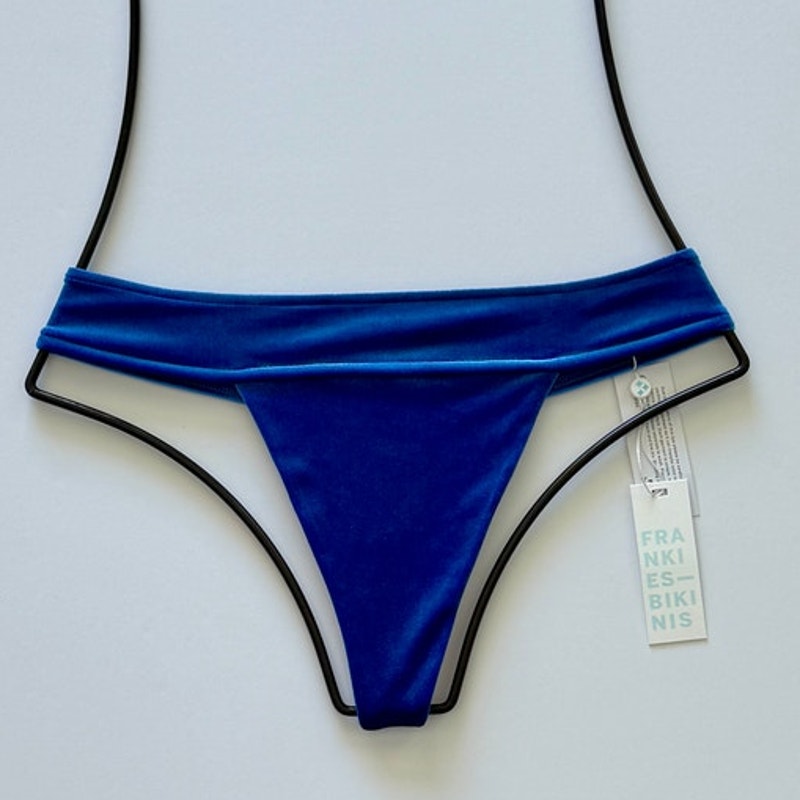 Frankies Bikinis Phoebe Velvet Thong Bikini Bottom - Pacific | Front view