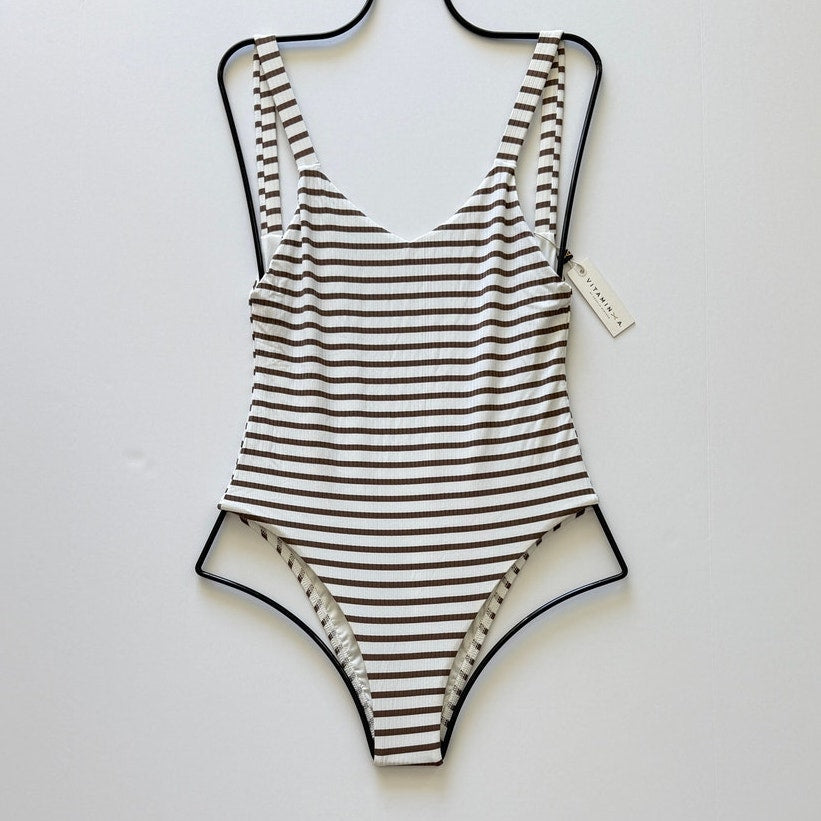 Vitamin A Swimwear Leah One Piece - Marine Stripe Cocoa Ribbed | Front view