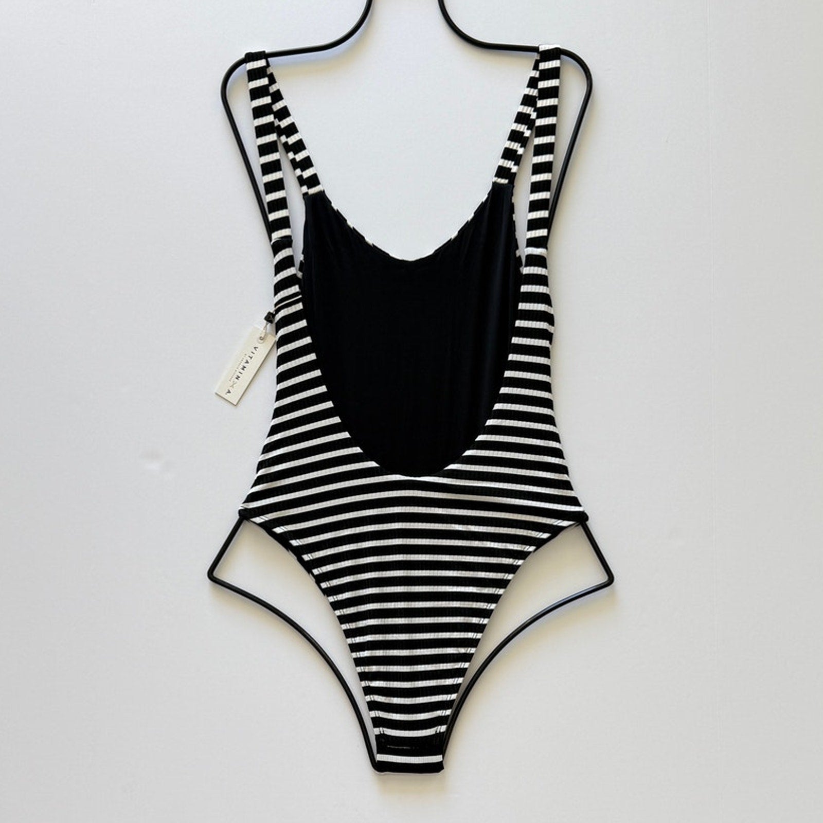 Vitamin A Swimwear Leah One Piece - Marin Stripe Black Ribbed | Back view