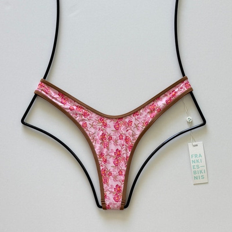 Frankies Bikinis Full Moon Floral Micro Bikini Bottom - Watercolor | Front view