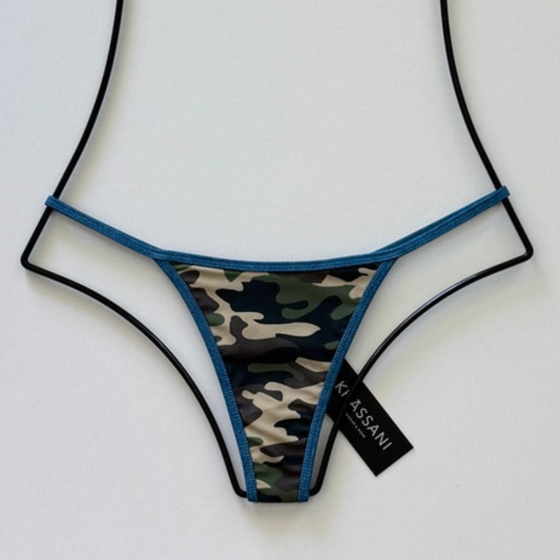 Khassani Swim Tiny Tanga Bikini Bottom - Army/Jean