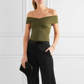 ALIX NYC Crossover Off the Shoulder Jersey Bodysuit | Front view