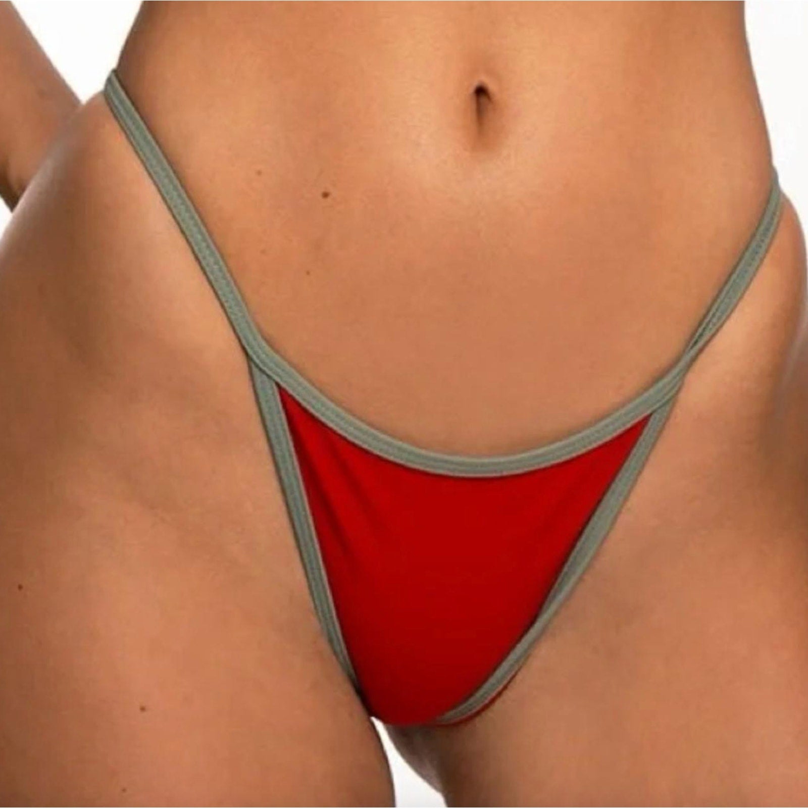 Khassani Swim Tiny Tanga Bikini Bottom -Rouge / Khaki