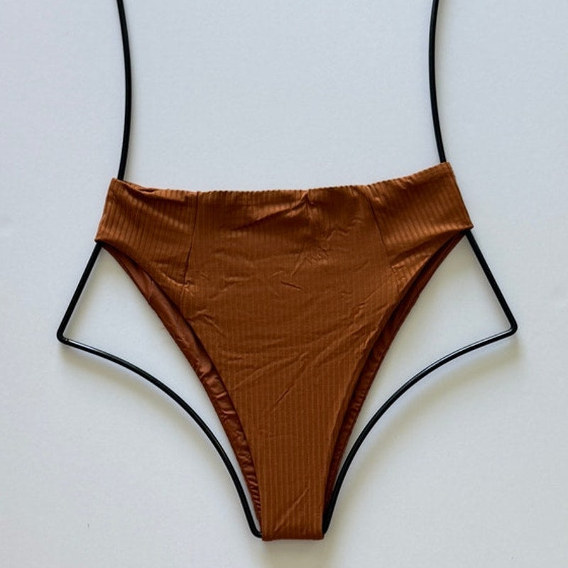 Vitamin A Swimwear Sienna High Waist Bikini Bottom - Chai EcoRib | Front view