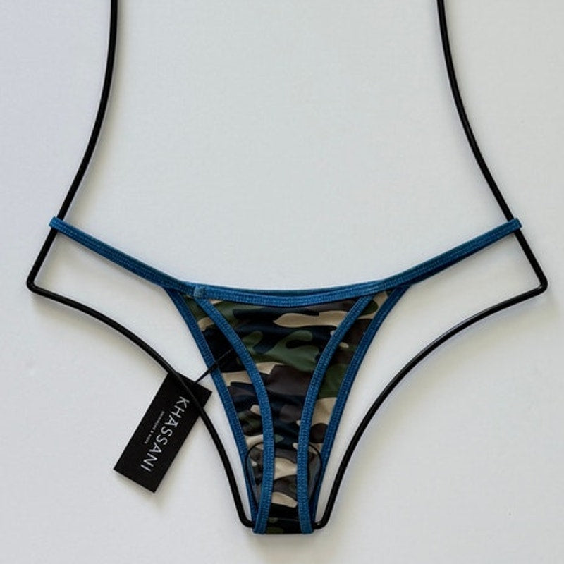 Khassani Swim Tiny Tanga Bikini Bottom - Army/Jean