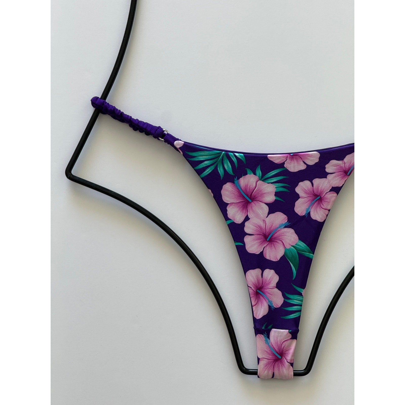 Frankies Bikinis Hope Shine Skimpy Bikini Bottom - Purple Hibiscus | Back view
