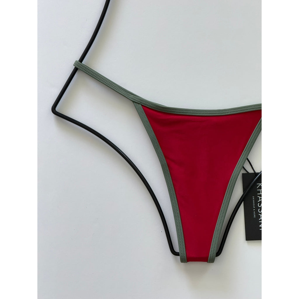 Khassani Swim Tiny Tanga Bikini Bottom -Rouge / Khaki