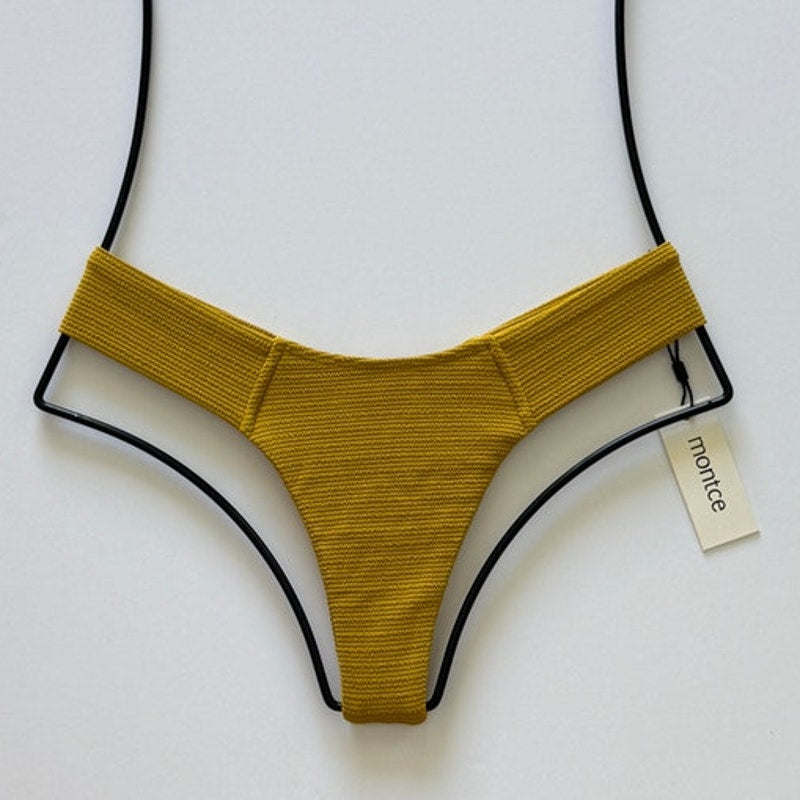 Montce Swim Micro Scrunch Uno Bikini Bottom – Key Lime | Front view