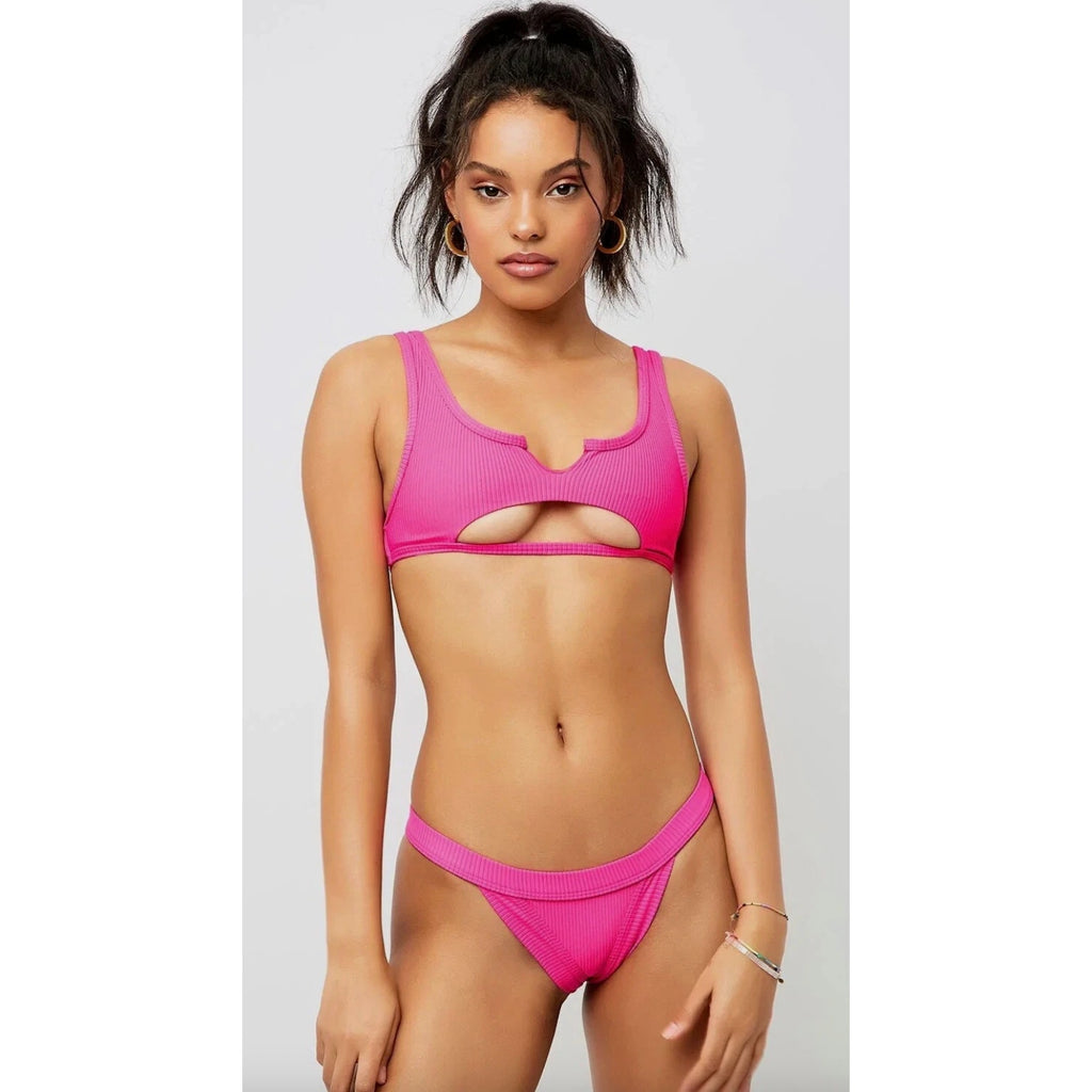 Frankies Bikinis Cole Ribbed Scoop Bikini Top | Front view