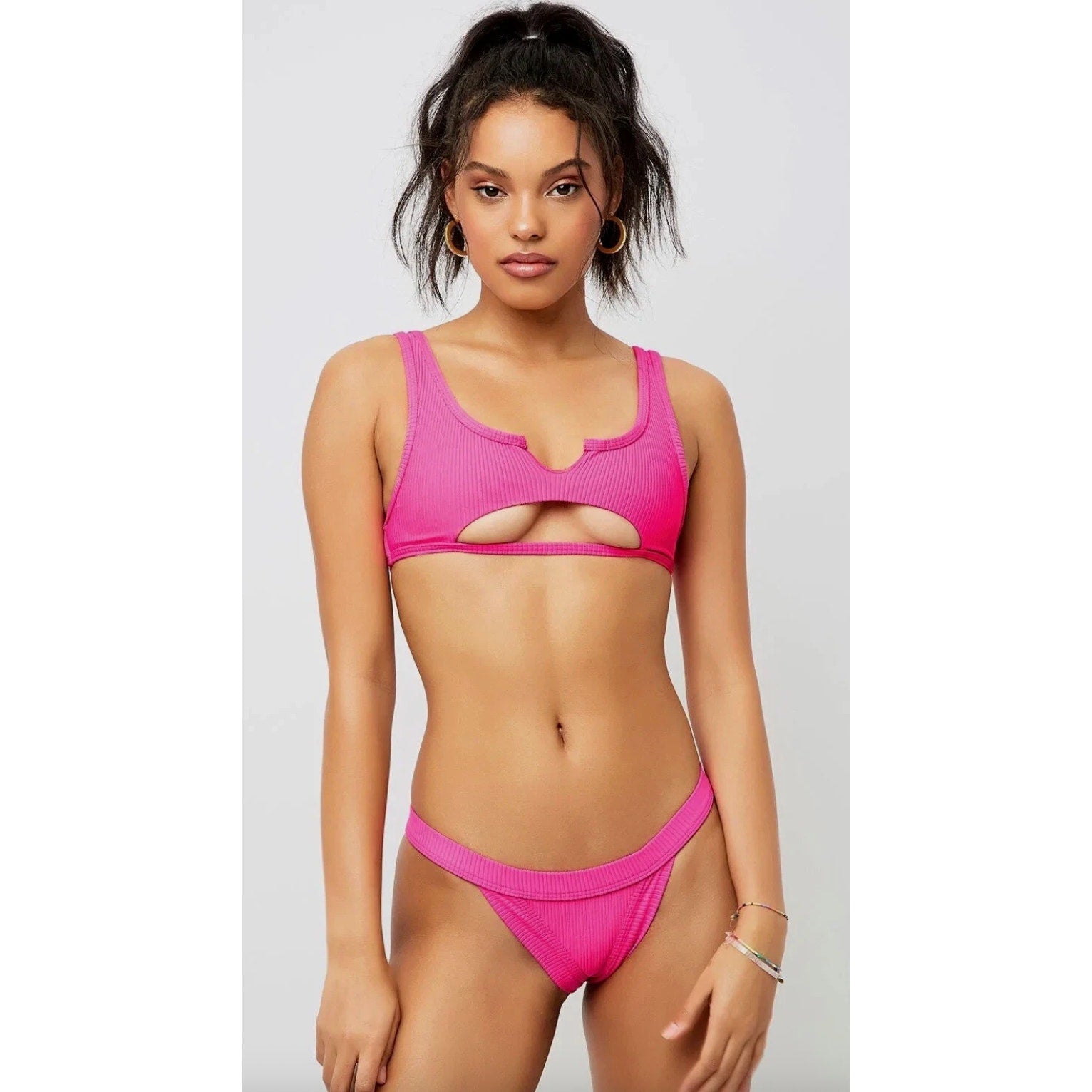 Frankies Bikinis Cole Ribbed Scoop Bikini Top | Front view