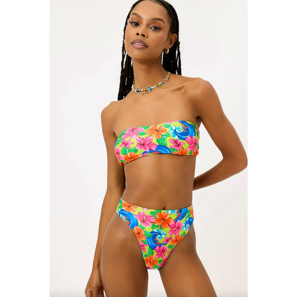 Frankies Bikinis Jean Floral Bandeau Bikini Top - Neon Surfer | Alternate view