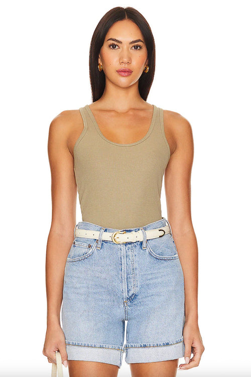 AGOLDE Bianca Ribbed Tank Top - Snail - Stretch Tank | Front view
