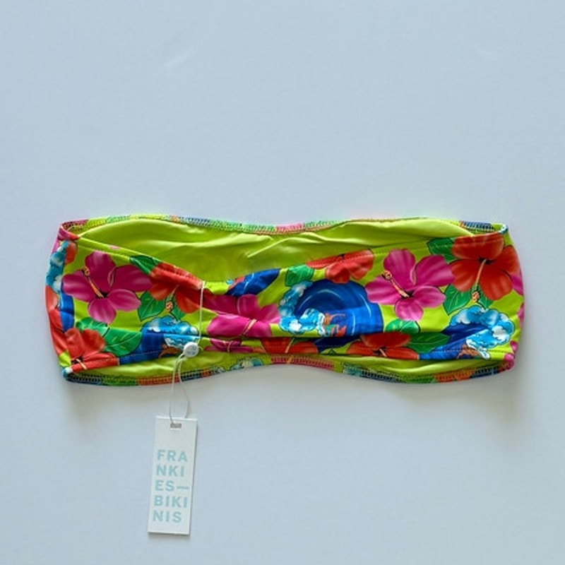 Frankies Bikinis Jean Floral Bandeau Bikini Top - Neon Surfer | Alternate view