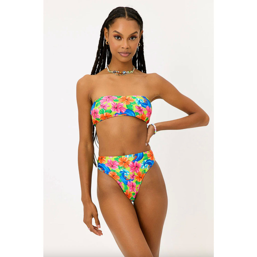 Frankies Bikinis Jean Floral Bandeau Bikini Top - Neon Surfer | Alternate view