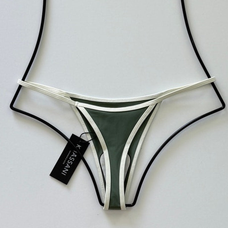 Khassani Swim Tiny Tanga Bikini Bottom -Khaki / Papyrus