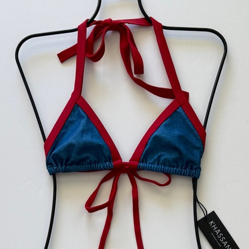 Khassani Swim Tiny Triangle Bikini Top - Jeans / Rouge