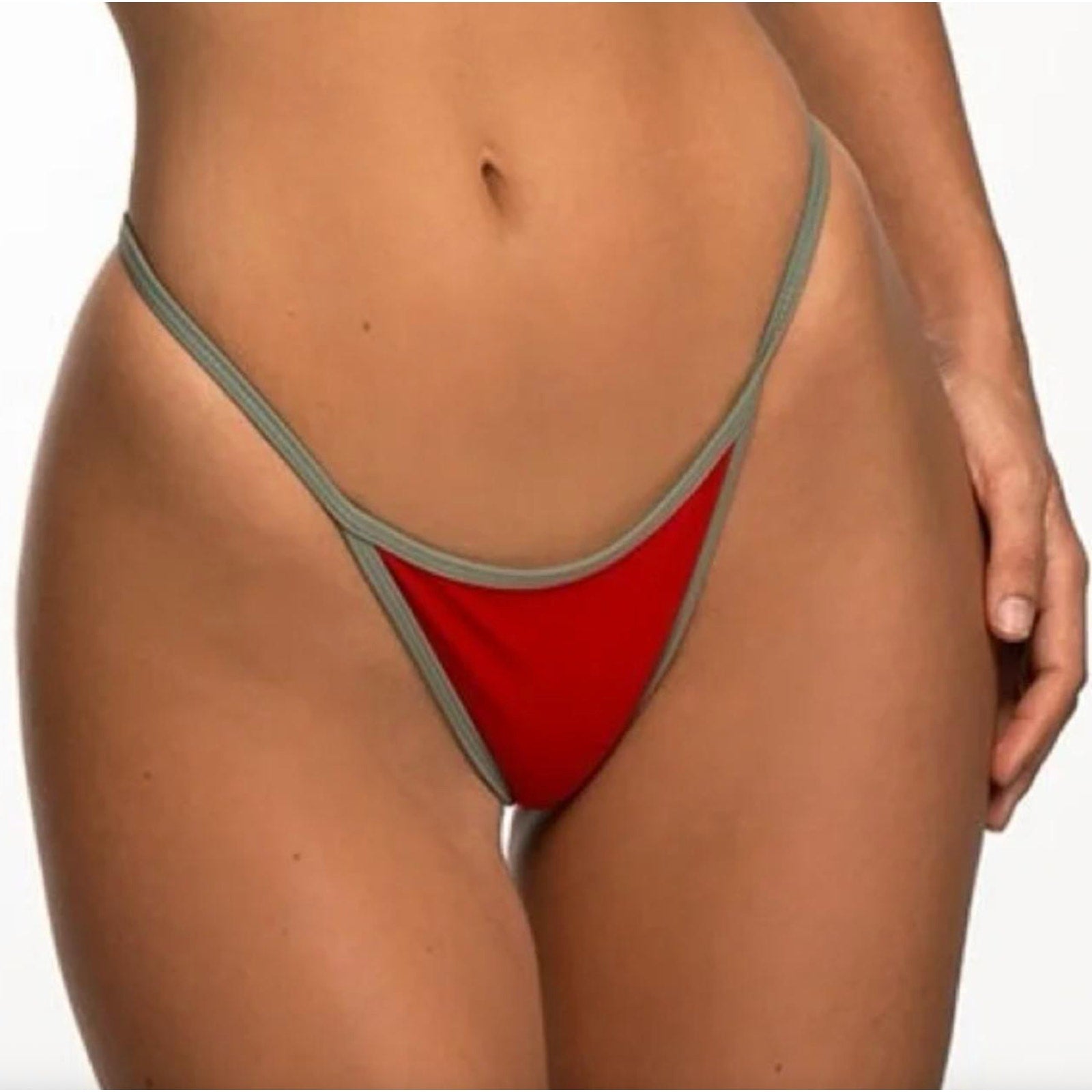 Khassani Swim Tiny Tanga Bikini Bottom -Rouge / Khaki