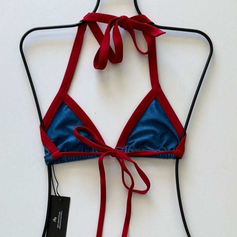 Khassani Swim Tiny Triangle Bikini Top - Jeans / Rouge