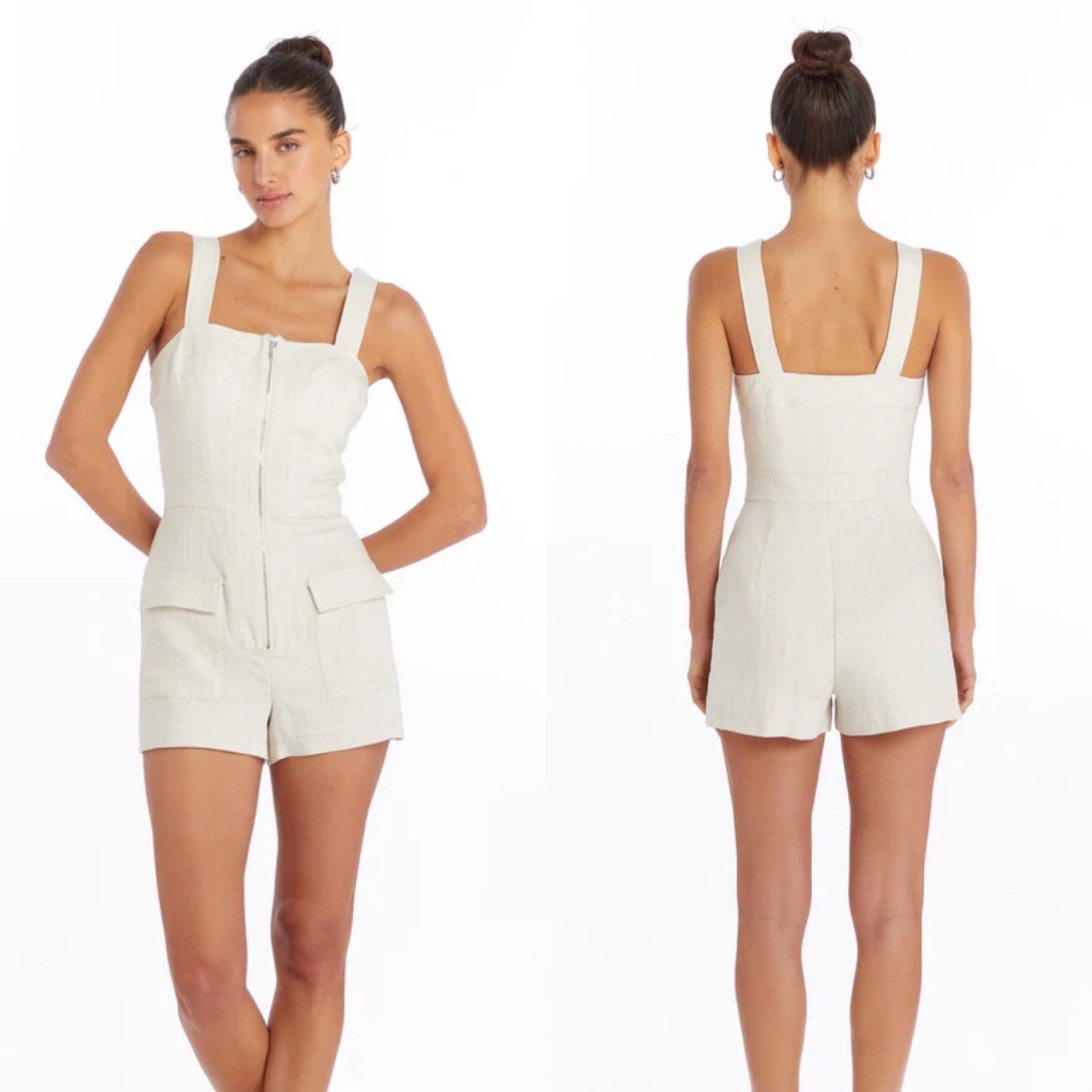 Amanda Uprichard Gage Linen Blend Romper | Front view