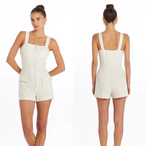 Amanda Uprichard Gage Linen Blend Romper | Front view