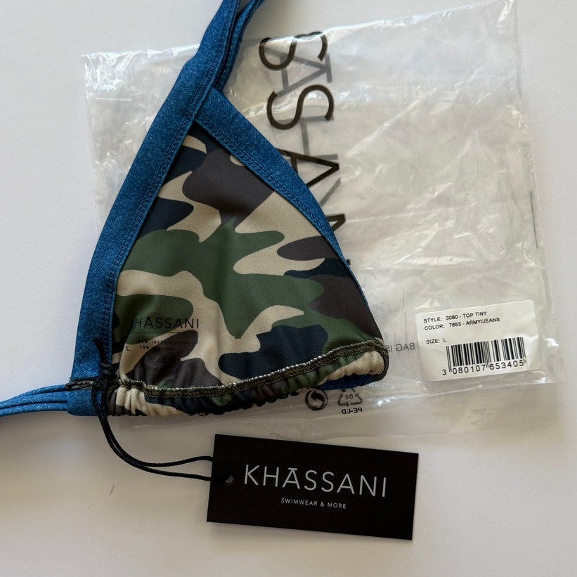 Khassani Swim Tiny Triangle Bikini Top - Army / Jeans