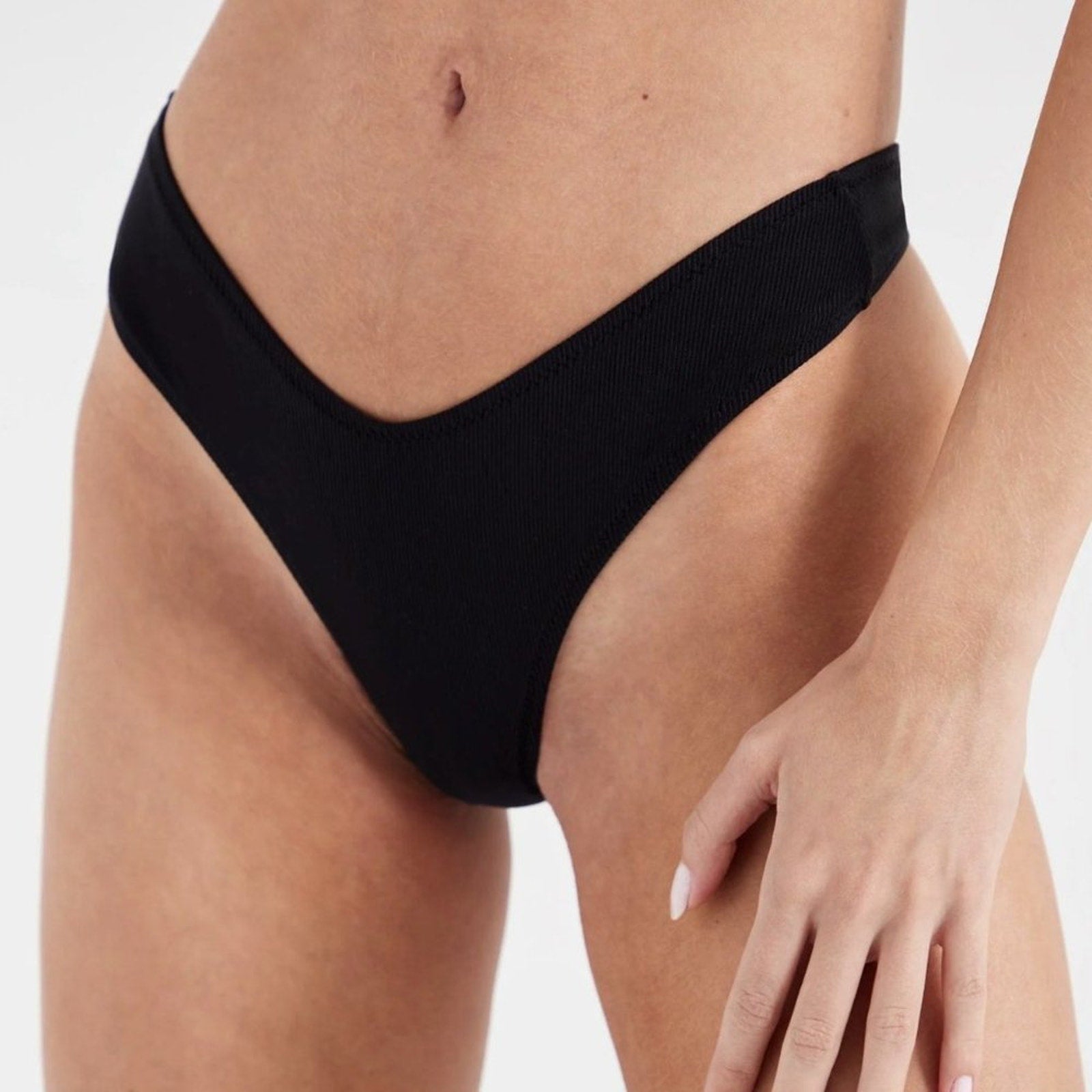 OneOne Swimwear Heidi Skimpy Bikini Bottom – Black Ribbed | Alternate view