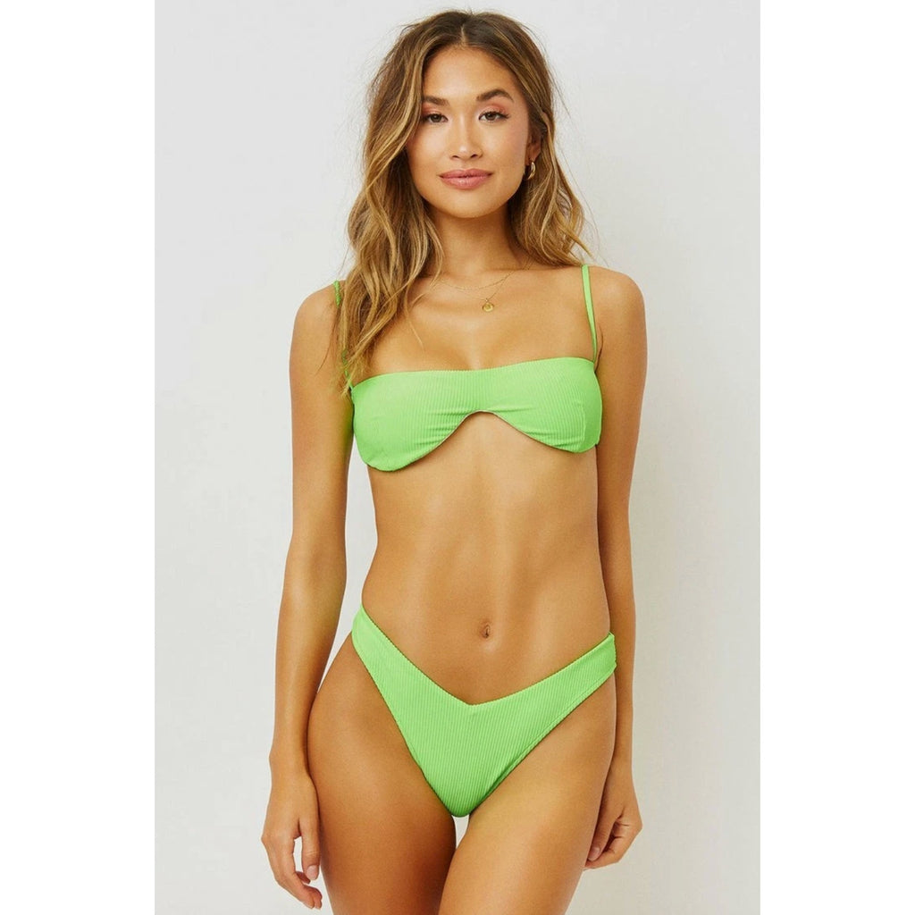 Frankies Bikinis Tolly Ribbed Underwire Bikini Top - Green Glow | Back view