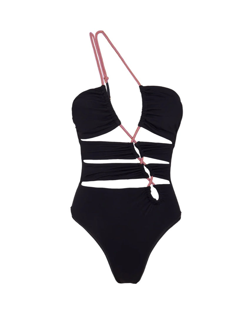 ViX Paula Hermanny Solid Zaila One Piece Swimsuit in Black - Front Flat Lay