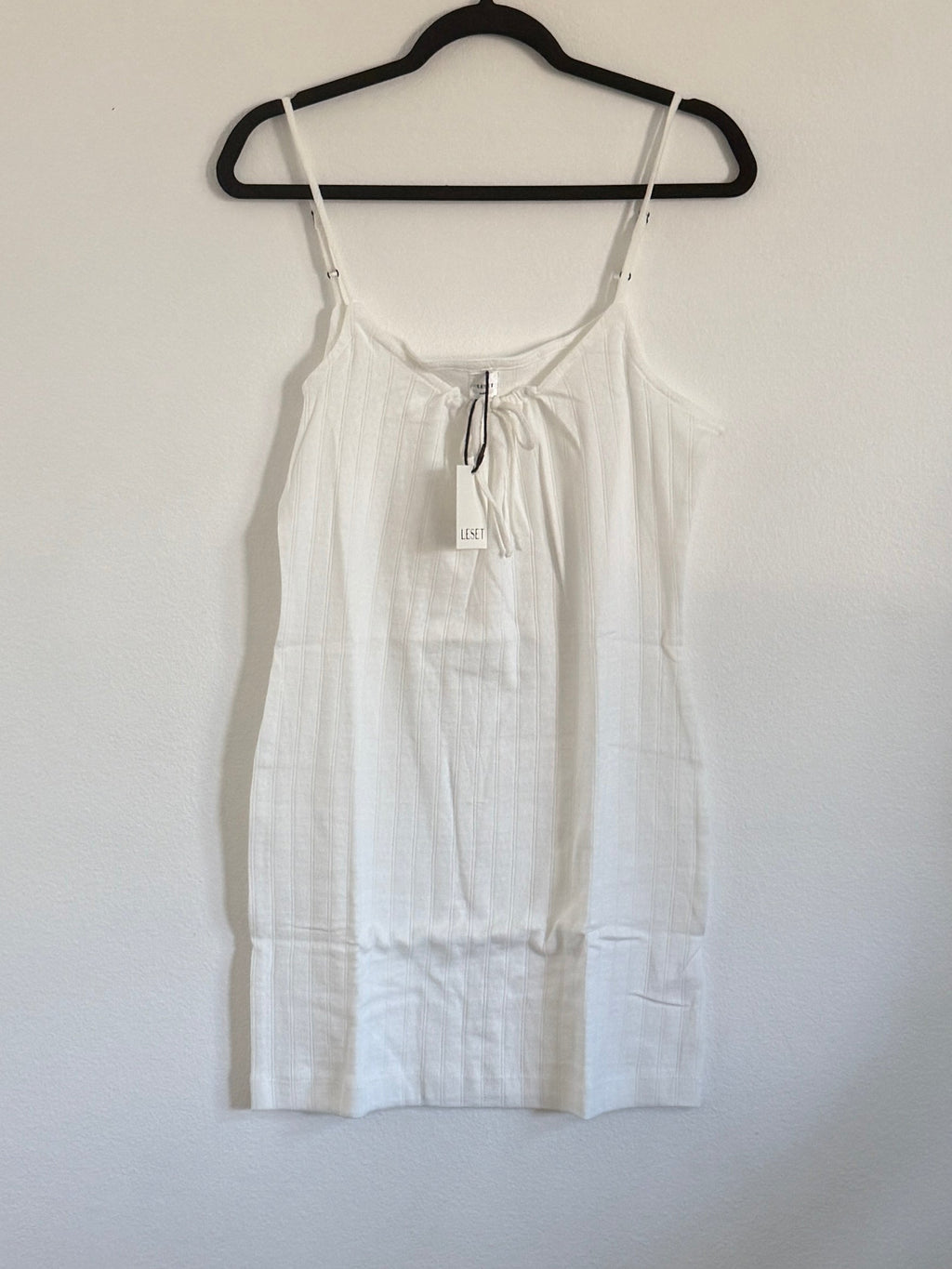 Leset Pointelle Tie Front Mini Dress – White | Alternate view