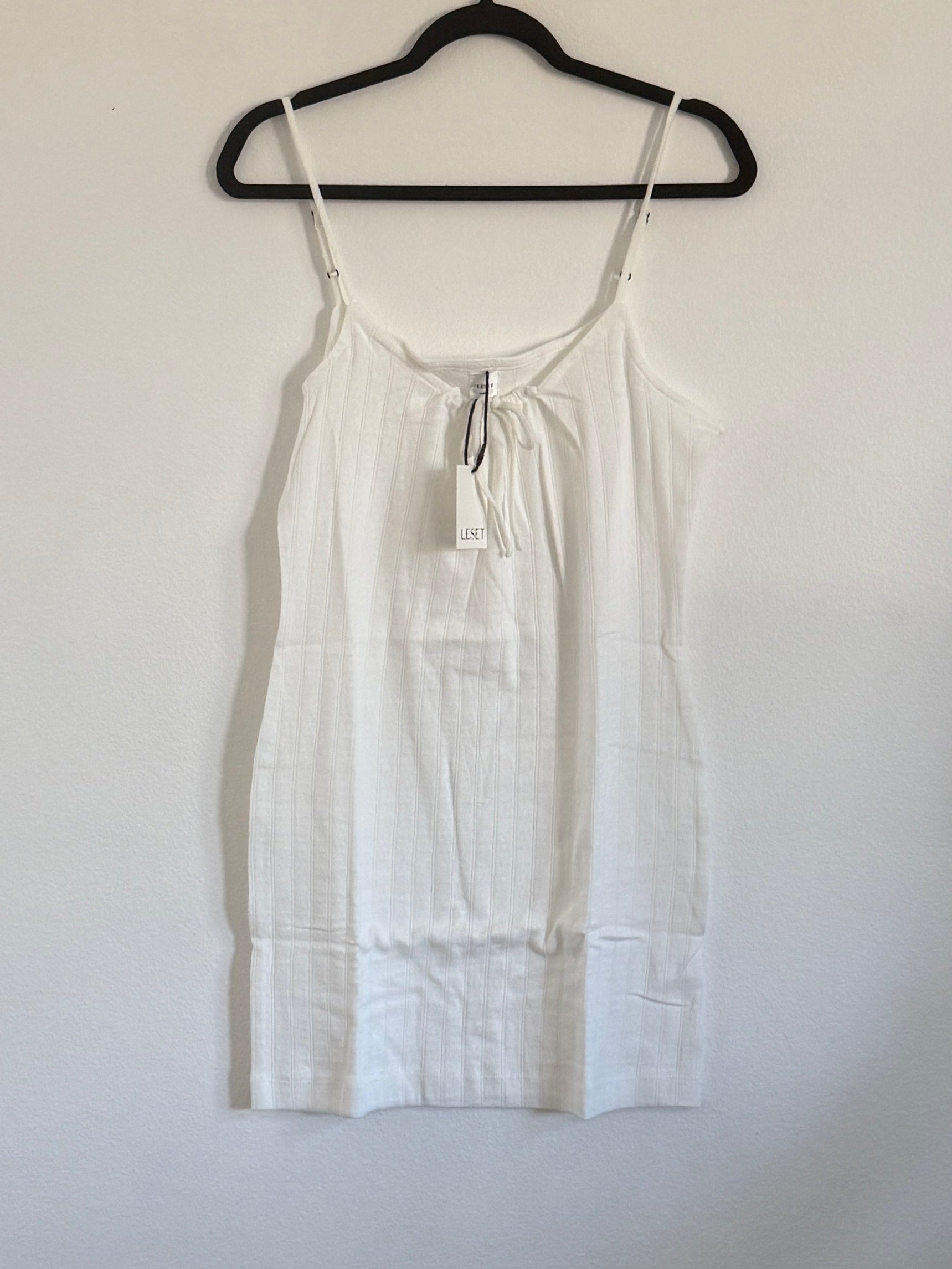 Leset Pointelle Tie Front Mini Dress – White | Alternate view