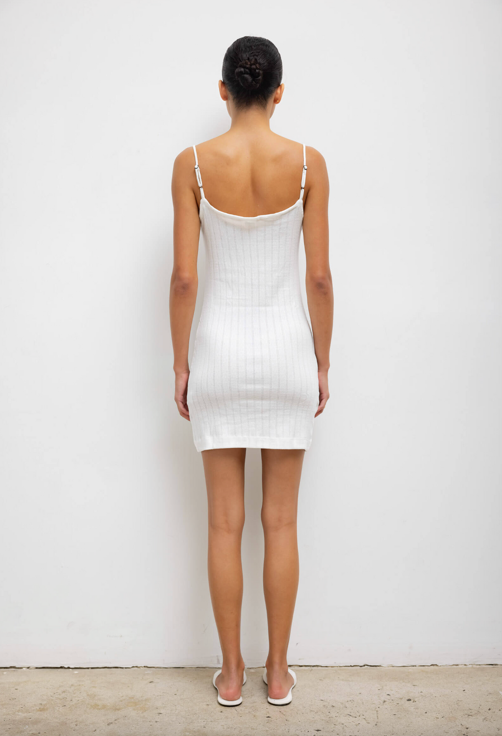 Leset Pointelle Tie Front Mini Dress – White | Alternate view