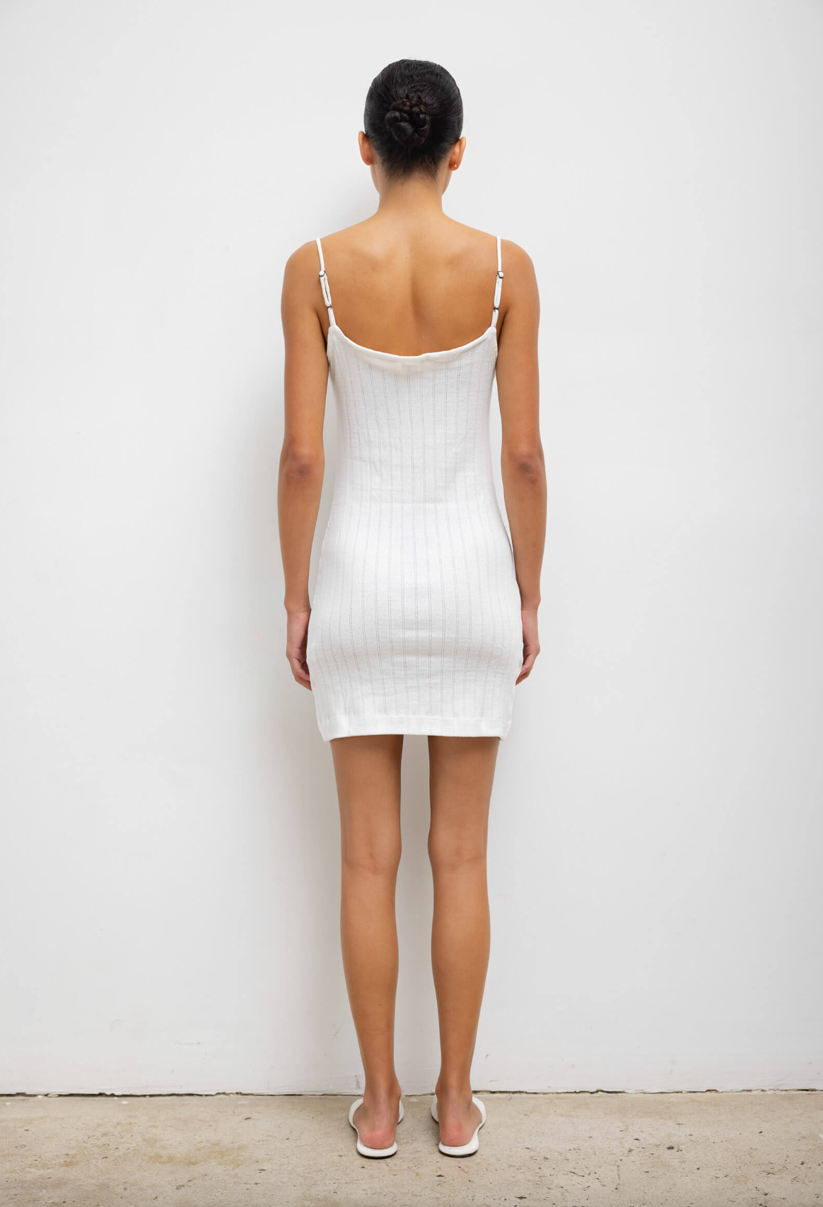 Leset Pointelle Tie Front Mini Dress – White | Alternate view
