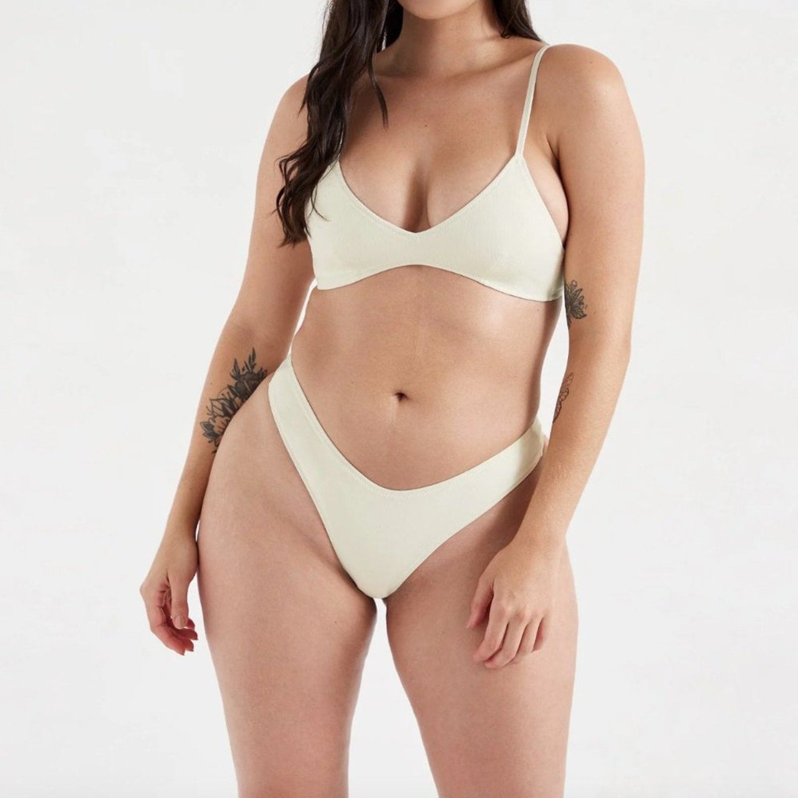 OneOne Swimwear Heidi Cheeky Bikini Bottom - Ivory Ribbed | Alternate view