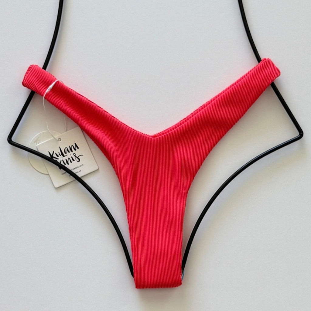 Kulani Kinis Y Cheeky Bikini Bottom - Watermelon Ribbed | Front view