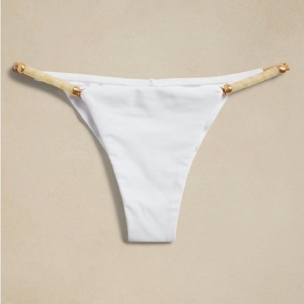 ViX Paula Hermanny ViX Swimwear Solid Brooke Detail Cheeky Cut Bikini Bottom - White | Front view