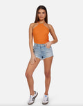 Michael Lauren Agnus High Neck Halter Tank Top - Birkin Orange | Front view