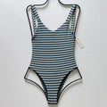 Vitamin A Swimwear Leah Ribbed One Piece - Marine Stripe Grey | Front view