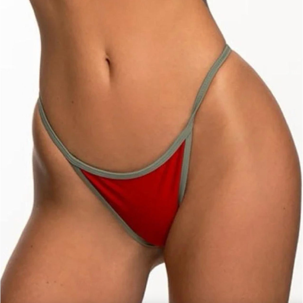 Khassani Swim Tiny Tanga Bikini Bottom -Rouge / Khaki