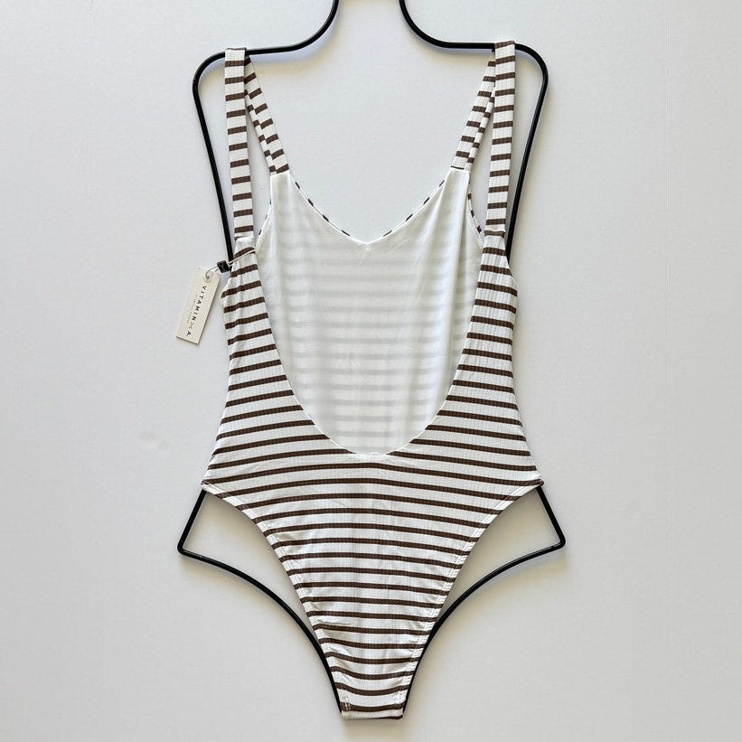 Vitamin A Swimwear Leah One Piece - Marine Stripe Cocoa Ribbed | Back view