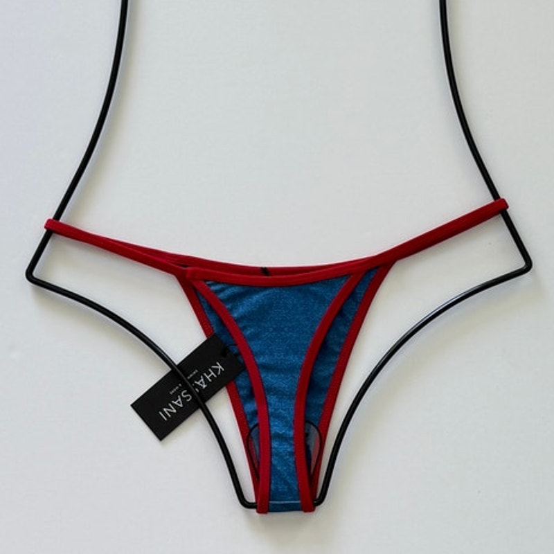 Khassani Swim Tiny Tanga Bikini Bottom -Jean / Rouge