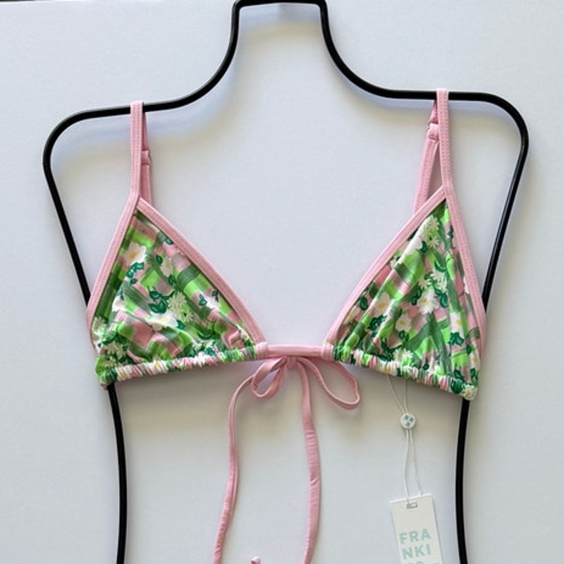 Frankies Bikinis Lumia Plaid Triangle Bikini Top - Baby Daisy | Alternate view