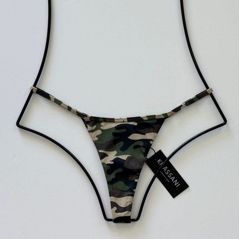 Khassani Swim Ivy Tanga Thong Bikini Bottom - Army