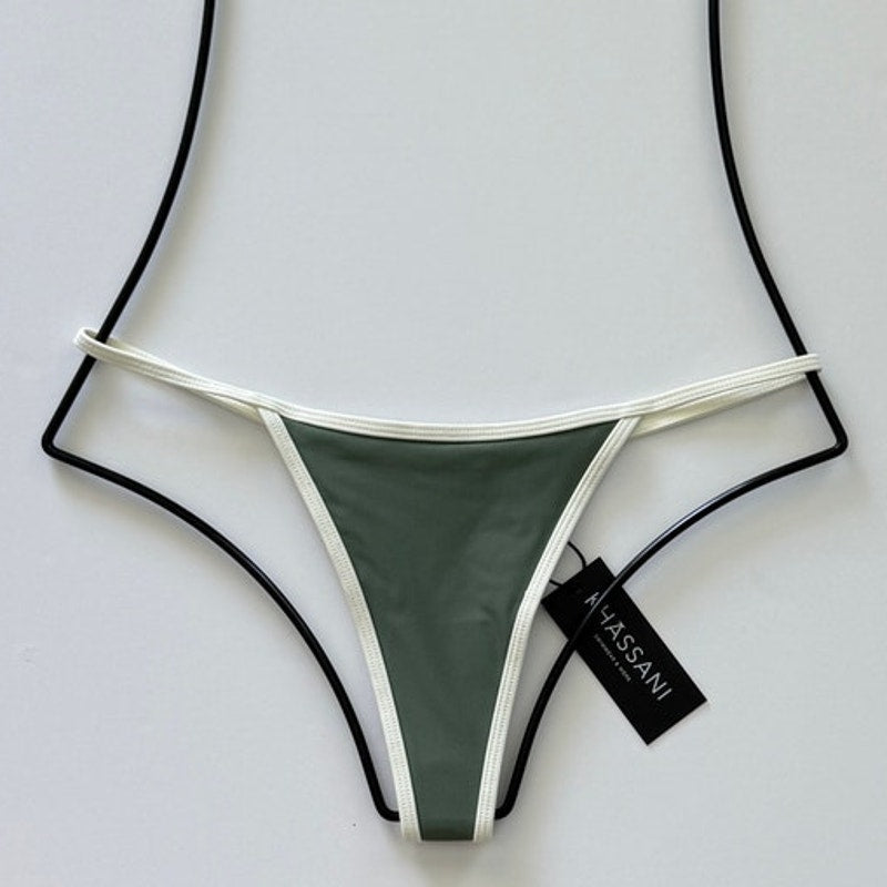 Khassani Swim Tiny Tanga Bikini Bottom -Khaki / Papyrus